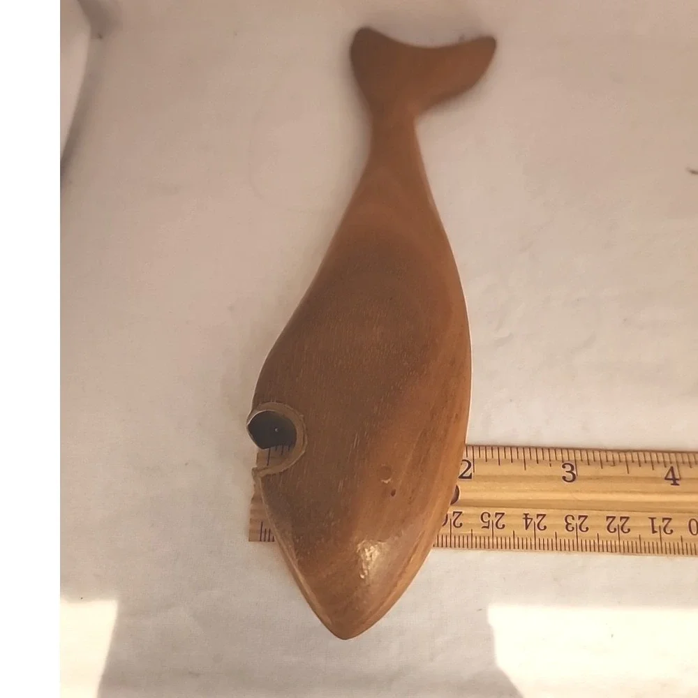 Vintage Hand Carved Wooden Fish Bottle Opener Mid Century Modern Barware 7 Inch